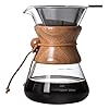 Pour Over Coffee Maker with Reusable Stainless Steel Drip Filter Lead Free Borosilicate Glass Coffee Carafe with Modern Wooden Collar for 1 4Cup Circular Clear 600ml20oz