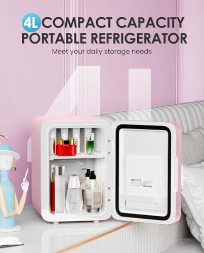 Skincare-Fridge-With-Dimmable-LED-Light-Mirror-4L-Makeup-Mini-Fridge-for-Bedroom-Car-Office-Dorm-Cooler-Warmer-Portable-Small-Refrigerator-for-Cosmetics-Skin-Care-and-Food-Pink Skincare Fridge With Dimmable LED Light Mirror 4L Makeup Mini Fridge for Bedroom Car Office Dorm Cooler Warmer Portable Small Refrigerator for Cosmetics Skin Care and Food Pink