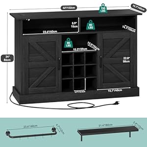 YITAHOME Buffet Cabinet, 52" Farmhouse Coffee Bar with Power Outlet, Floating Shelves, Multi-Functional Storage Sideboard Cabinet for Kitchen and Living Room (Black Oak) YITAHOME Buffet Cabinet 52 Farmhouse Coffee Bar with Power Outlet Floating Shelves Multi Functional Storage Sideboard Cabinet for Kitchen and Living Room Black Oak
