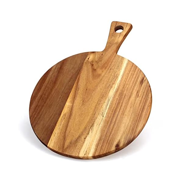 Acacia wood cutting board with handle wooden chopping board round cutting boards for kitchen decor large charcuterie board tray teak meat cheese board bread serving platter butcher block pizza board  urban country home decor