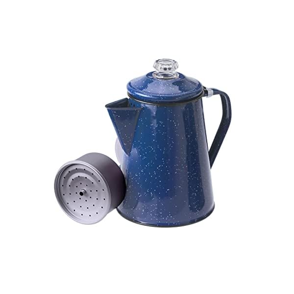 Gsi outdoors percolator coffee pot enamelware campfire coffee boiler kettle for outdoor camping cookware cabin rv kitchen hunting backpacking blue speckled 8 cups  urban country home decor