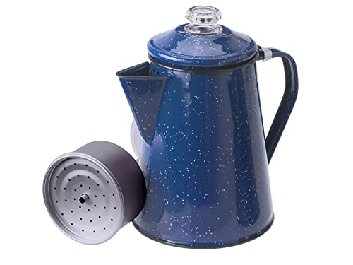 GSI Outdoors Percolator Coffee Pot Enamelware Campfire Coffee Boiler Kettle for Outdoor Camping Cookware Cabin RV Kitchen Hunting Backpacking Blue Speckled 8 cups