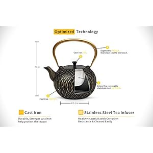   Tea-Kettle-Toptier-Japanese-Tetsubin-Cast-Iron-Teapot-with-Infuser-for-Loose-Tea-Teapot-Stovetop-Safe-34-Ounce-1000-ml-Black-Melody