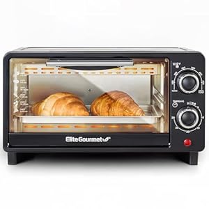   Elite-Gourmet-ETO490-9L4-Slice-Countertop-Toaster-Oven-with-30-Minute-Timer-Adjustable-Temperature-Control-Includes-Baking-Pan-and-Wire-Rack-Bake-Broil-Toast-Black