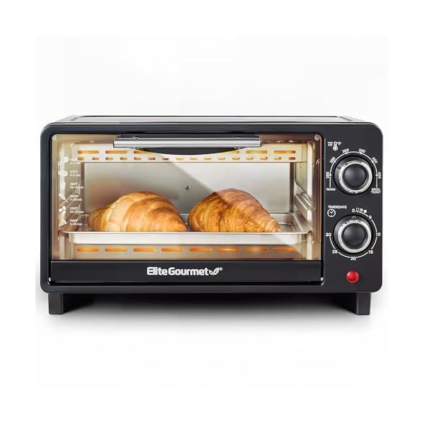   Elite-Gourmet-ETO490-9L4-Slice-Countertop-Toaster-Oven-with-30-Minute-Timer-Adjustable-Temperature-Control-Includes-Baking-Pan-and-Wire-Rack-Bake-Broil-Toast-Black