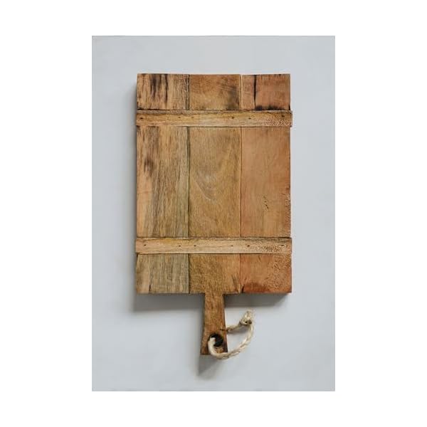 Creative co op mango wood cheese board with rope on handle  urban country home decor