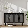 Sideboard Cabinet with Rattan Doors Kitchen Buffet Cabinet with Storage Modern Farmhouse Large Accent Cabinet Credenza for Entryway Dining Room Black