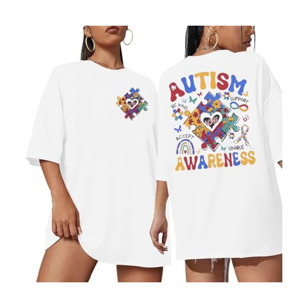Autism Awareness Shirt Women Autism Mom Tshirt Accept Understand Love Tee Oversized Graphic Short Sleeve Tops