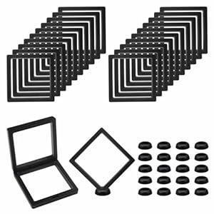 Black 3D Floating Frame , 3.5 x 3.5 x 0.8 inch Coin Display Case with Base , 3D Floating Jewelry Frame Display Holder Stands for Challenge Coins AA Medallions Specimen Jewelry (20 Pack)