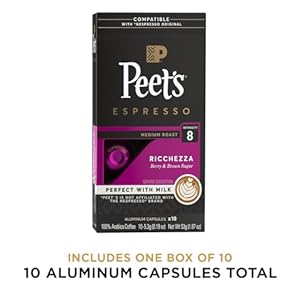 Peets coffee medium roast espresso pods compatible with nespresso original machine cafe inspired ricchezza intensity 8 10 count 1 box of 10 espresso capsules  urban country home decor