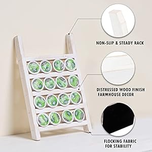 GENMOUS Wood K Cups Holder for Countertop Farmhouse Pod Holder with Coffee Bar Decor Sign Rustic K Cup Organizer for Home Kitchen Storage Coffee Pod Station Organizer Accessories White