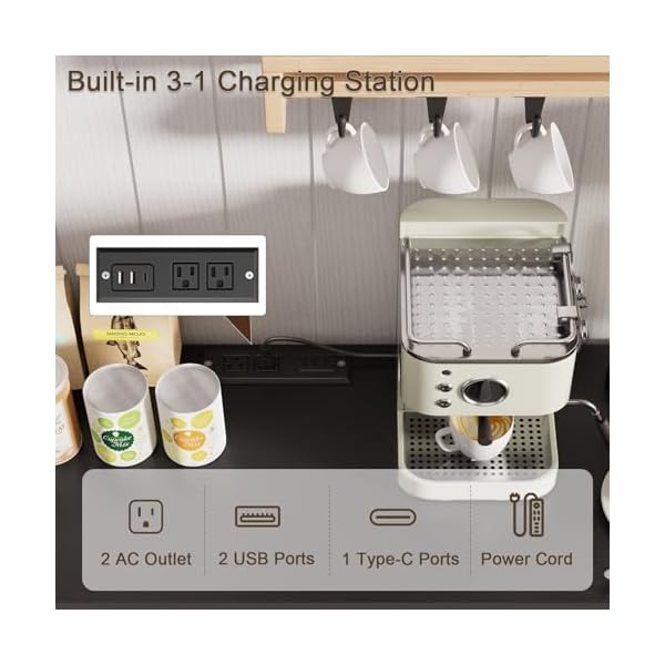 58 large wooden buffet cabinet with storage modern coffee bar and wine bar wave base design multi purpose buffet table with charging station for living roomdining room or kitchenblack  urban country home decor