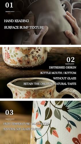 Vintage-Colorful-Daisy-Flora-Ceramic-Vase-with-Handle-Retro-Ice-Glazed-Crack-Farmhouse-Pitcher-Vase-for-Home-Decor-Living-Room-Shelf-Office-Rustic-Table-Centerpiece-9-Inch Vintage Colorful Daisy Flora Ceramic Vase with Handle Retro Ice Glazed Crack Farmhouse Pitcher Vase for Home Decor Living Room Shelf Office Rustic Table Centerpiece 9 Inch