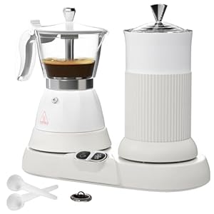 Electric Espresso Machine with Milk Frother 2 in 1 Efficient Moka Pot Coffee Maker with Milkfroth Aluminum One-Touch Operation for Effortless Cappuccinos Lattes Macchiatos White Electric Espresso Machine with Milk Frother 2 in 1 Efficient Moka Pot Coffee Maker with Milkfroth Aluminum One Touch Operation for Effortless Cappuccinos Lattes Macchiatos White