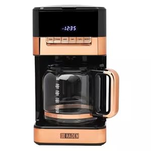 HADEN Quintessential 12 Cup Brew Coffee Maker 120 Min Keep Warm Delay Brew Adjustable Strength Programmable Clock 30s Anti Drip BlackCopper