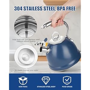   Harriet-Tea-Kettle-for-Stove-Top-25-Quart-Stainless-Steel-Whistling-Tea-Pot-3-Layer-Base-Unique-Dolphin-Shaped-Ergonomic-Handle-Includes-Pot-Holder-Mat-Gas-Electric-Applicable-Blue