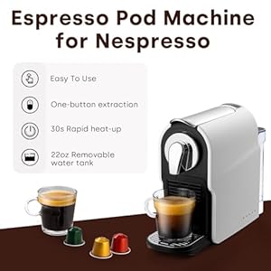 Espresso Pod Machine for Home, Compact Capsule Coffee Maker for NS Original Pods, 20 Bar High Pressure Pump, 22oz Removable Water Tank, Adjustable Cup Tray (White) Espresso Pod Machine for Home Compact Capsule Coffee Maker for NS Original Pods 20 Bar High Pressure Pump 22oz Removable Water Tank Adjustable Cup Tray White