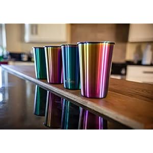 Stainless steel cups 16 oz pint tumbler 4 pack premium metal drinking glasses stackable durable cup 16 oz rainbow  urban country home decor