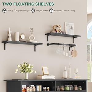 YITAHOME Buffet Cabinet, 52" Farmhouse Coffee Bar with Power Outlet, Floating Shelves, Multi-Functional Storage Sideboard Cabinet for Kitchen and Living Room (Black Oak) YITAHOME Buffet Cabinet 52 Farmhouse Coffee Bar with Power Outlet Floating Shelves Multi Functional Storage Sideboard Cabinet for Kitchen and Living Room Black Oak