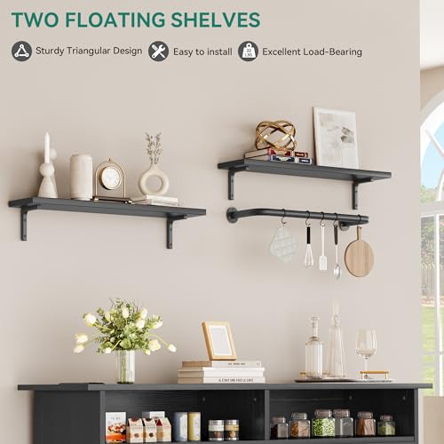 YITAHOME-Buffet-Cabinet-52-Farmhouse-Coffee-Bar-with-Power-Outlet-Floating-Shelves-Multi-Functional-Storage-Sideboard-Cabinet-for-Kitchen-and-Living-Room-Black-Oak YITAHOME Buffet Cabinet 52 Farmhouse Coffee Bar with Power Outlet Floating Shelves Multi Functional Storage Sideboard Cabinet for Kitchen and Living Room Black Oak