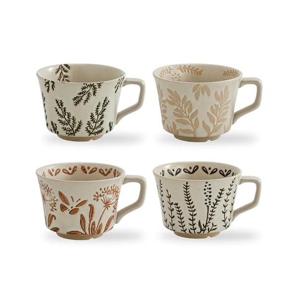 12oz rustic ceramic coffee mug set of 4 handmade pottery countryside coffee mugs with big handle for latteteamilkhot cocoadishwasher microwave safeplants  urban country home decor