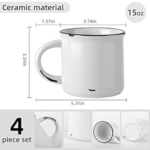 15oz white campfire ceramic mugs set of 4 for coffee tea old design  urban country home decor
