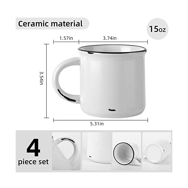 15oz white campfire ceramic mugs set of 4 for coffee tea old design  urban country home decor