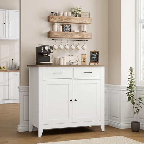 HORSTORS-Kitchen-Storage-Cabinet-Modern-Farmhouse-Buffet-Cabinet-with-Storage-Coffee-Bar-with-2-Drawers-and-2-Doors-Floor-Sideboard-Buffet-for-Living-Room-Dining-Room-Bathroom-Ivory-White HORSTORS Kitchen Storage Cabinet Modern Farmhouse Buffet Cabinet with Storage Coffee Bar with 2 Drawers and 2 Doors Floor Sideboard Buffet for Living Room Dining Room Bathroom Ivory White