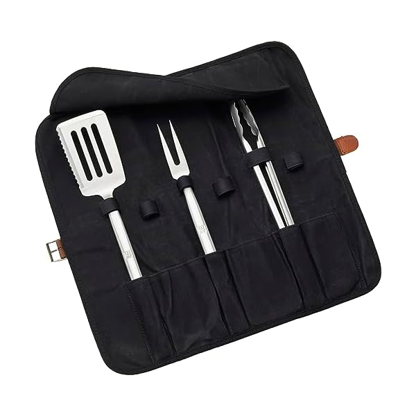   ZWILLING-BBQ-4-pc-Grill-Tool-Set-BBQ-accessories-Grilling-Gift-Set-Set-Includes-Grill-Spatula-Grill-Tongs-Grill-Fork-and-Chefs-Tool-Wrap-Stainless-Steel-Dishwasher-Safe