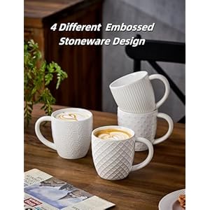 Embossed Ceramic Coffee Mug 14 OZ Farmhouse Style Porcelain Mugs for Espresso Cappuccino Tea Hot Cocoa Mocha Suit For Housewarming Wedding Set of 4 Embossed Ceramic Coffee Mug 14 OZ Farmhouse Style Porcelain Mugs for Espresso Cappuccino Tea Hot Cocoa Mocha Suit For Housewarming Wedding Set of 4