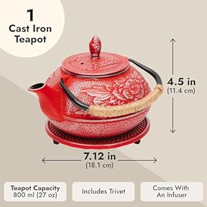   Juvale-Cast-Iron-Teapot-with-Infuser-Japanese-Tea-Kettle-Loose-Leaf-Tetsubin-with-Handle-and-Trivet-Red-3-Pcs-holds-27-oz-800-ml