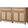 SICOTAS Sideboard Buffet Cabinet Set of 2 Rattan Credenza Storage Cabinet Boho Buffet Table Console with Drawer Farmhouse Coffee Bar Cabinet for Entryway Living Dining Room Natural Oak