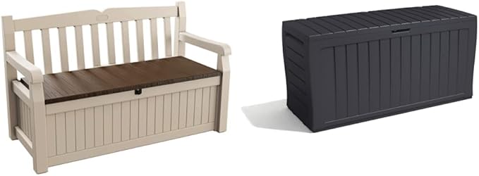 Image of Keter City 113L Outdoor Storage Box - Plastic Garden Storage for Tools, Furniture Cushions and Outdoor Accessories - Graphite