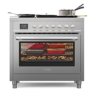 KoolMore 36 Inch All-Electric Range Oven with Ceramic Cooktop Burners, Stainless Steel Kitchen Stove with Large Capacity Convection Cooking, 4.3 cu. ft. (KM-FR36EE-SS)