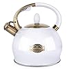SUSTEAS Stove Top Whistling Tea Kettle Food Grade Stainless Steel Teakettle Teapot with Cool Touch Ergonomic Handle With 1 Silicone Pinch Mitt Included 264 QuartWHITE