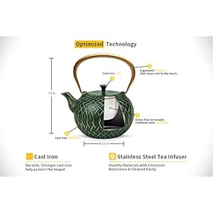   Toptier-Japanese-Cast-Iron-Tea-Kettle-for-Stove-Top-Stovetop-Safe-Teapot-with-Infusers-for-Loose-Tea-34-Ounce-1000-ml-Dark-Green-Melody