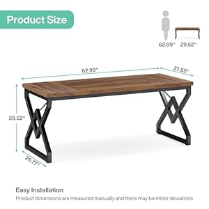 Tribesigns 63 Large Industrial Executive Desk with Extra Thickened Tabletop Metal Frame Heavy Duty 300 lb Capacity Home Office Desk for Study Room Dorm Bedroom–Vintage Brown Black