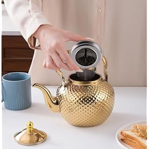 Sanqiahome2000mlteapotwithinfuserstainlesssteelwaterboilersliftinghandleteamakerwaterkettleforinductiongasgold Urban Country Home Decor Sanqiahome 2000ml teapot with infuser stainless steel water boilers lifting handle tea maker water kettle for inductiongas gold urban country home decor