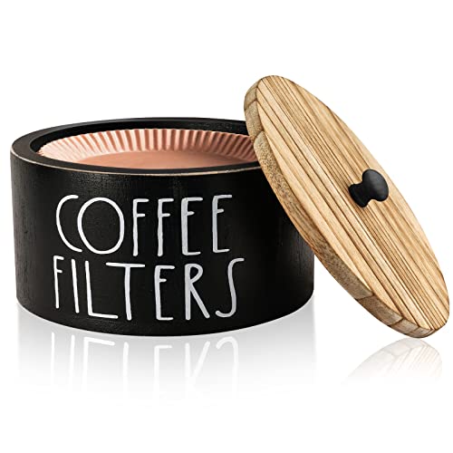 Coffee Filter Holder Wood Coffee Filter Storage Container Dispenser with Lid Rustic Farmhouse Coffee Filter Organizer Basket Accessories for Coffee Bar Counter Decor