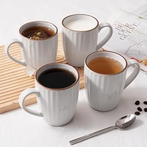 Famiware coffee mugs sets for 6 eden 12 oz mug set coffee cups with handle for coffee tea cocoa and milk microwave and dishwasher safe white stripe  urban country home decor