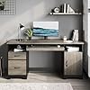 Bestier 59 Executive Desk with 2 Drawers Computer Desk with Storage Cabinet Industrial Wood Desk with File Drawer Keyboard Tray 2 Pedestals for Home Office Studio Gray