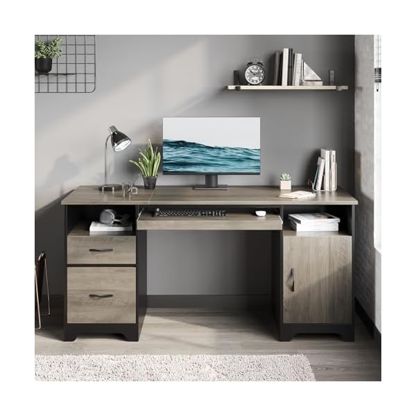   Bestier-59-Executive-Desk-with-2-Drawers-Computer-Desk-with-Storage-Cabinet-Industrial-Wood-Desk-with-File-Drawer-Keyboard-Tray-2-Pedestals-for-Home-Office-Studio-Gray