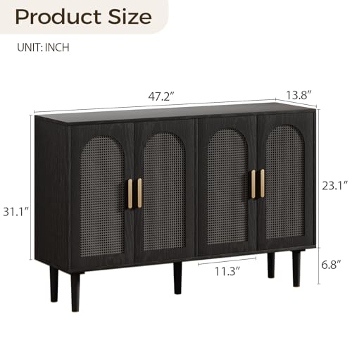 Sideboard-Cabinet-with-Rattan-Doors-Kitchen-Buffet-Cabinet-with-Storage-Modern-Farmhouse-Large-Accent-Cabinet-Credenza-for-Entryway-Dining-Room-Black Sideboard Cabinet with Rattan Doors Kitchen Buffet Cabinet with Storage Modern Farmhouse Large Accent Cabinet Credenza for Entryway Dining Room Black