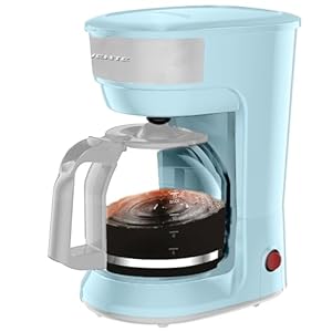 OVENTE 12 Cup Drip Coffee Maker with Borosilicate Glass Carafe One Touch Operation Machine Anti Drip System Reusable Filter and Clear View Water Gauge Ideal for Home or Office Light Blue CM412LBL