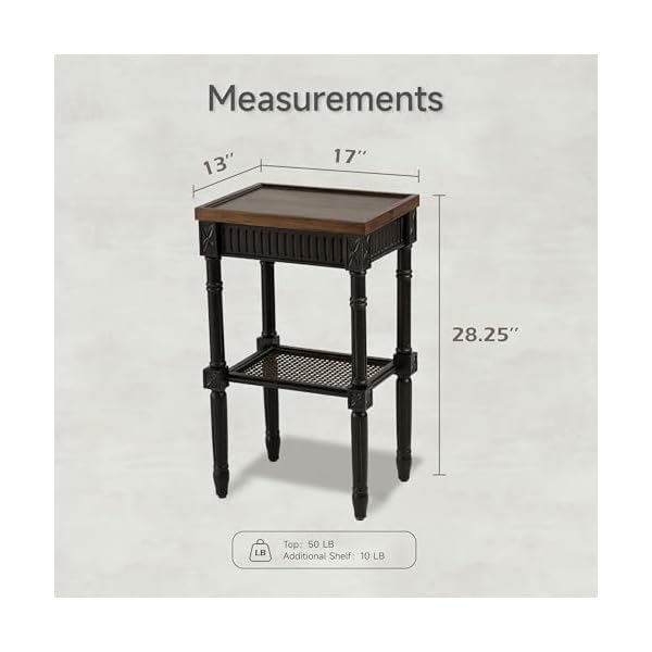   Rustic-Farmhouse-Cottagecore-Accent-End-Table-Distressed-Accent-Side-Table-with-Espresso-Tray-Top-and-Woven-Wicker-Shelf-Boho-French-Country-Decor-Square-Weathered-Brown-Black