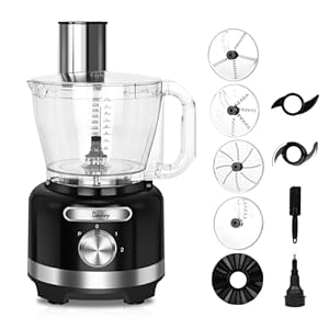 Davivy 16 Cup Food Processor 600W–38L 9 in 1 Multifunction Vegetables Chopper for Slicing Shredding Grating Dough Pureeing–Includes French Fry CutterBPA Free Dishwasher Safe Bowl–Black
