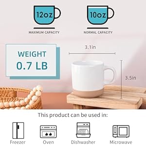 12 oz coffee mug set for 6 tea cups with handle for coffee tea cocoa milk white  urban country home decor