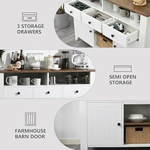 4ever2buy Farmhouse Coffee Bar Cabinet with Storage, 47 Inch Coffee Bar with 3 Drawers & 2 Doors, White Buffet Cabinet with Open Shelf, Kitchen Coffee Bar Cabinet for Living Dining Room 4ever2buy Farmhouse Coffee Bar Cabinet with Storage 47 Inch Coffee Bar with 3 Drawers 2 Doors White Buffet Cabinet with Open Shelf Kitchen Coffee Bar Cabinet for Living Dining Room