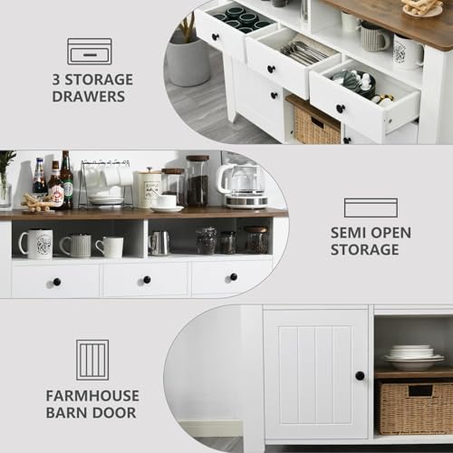 4ever2buy-Farmhouse-Coffee-Bar-Cabinet-with-Storage-47-Inch-Coffee-Bar-with-3-Drawers-2-Doors-White-Buffet-Cabinet-with-Open-Shelf-Kitchen-Coffee-Bar-Cabinet-for-Living-Dining-Room 4ever2buy Farmhouse Coffee Bar Cabinet with Storage 47 Inch Coffee Bar with 3 Drawers 2 Doors White Buffet Cabinet with Open Shelf Kitchen Coffee Bar Cabinet for Living Dining Room
