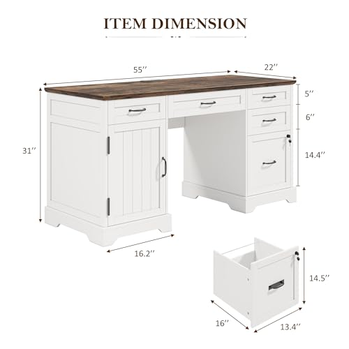 Alohappy-55-Farmhouse-Executive-Desk-with-File-Cabinet-Home-Office-Wood-Computer-Desk-with-Drawers-and-Power-Outlets-White Alohappy 55 Farmhouse Executive Desk with File Cabinet Home Office Wood Computer Desk with Drawers and Power Outlets White